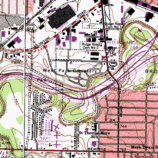 Topographic Map of West Park Cemetery, OH