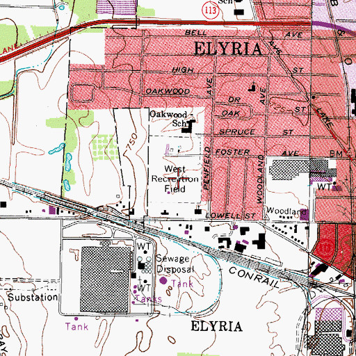 Topographic Map of West Recreation Field, OH