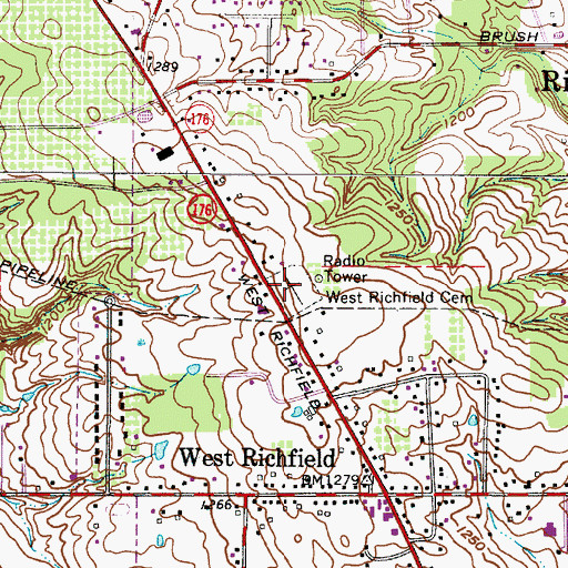 Topographic Map of West Richfield Cemetery, OH