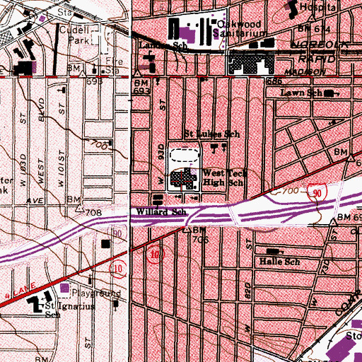 Topographic Map of West Technical High School (historical), OH