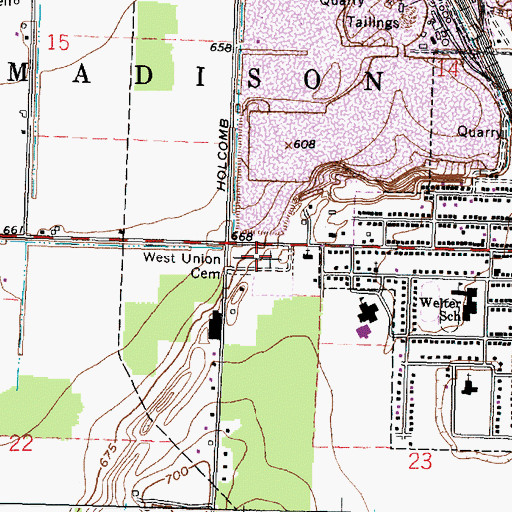 Topographic Map of West Union Cemetery, OH