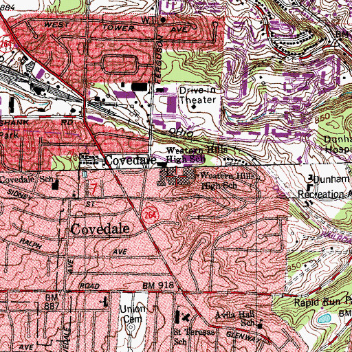 Topographic Map of Western Hills High School, OH