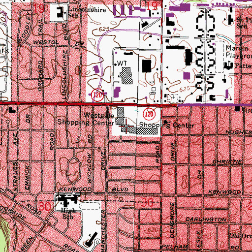 Topographic Map of Westgate Shopping Center, OH