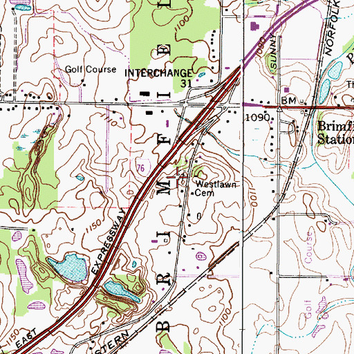 Topographic Map of Westlawn Cemetery, OH