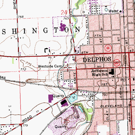 Topographic Map of Westside Cemetery, OH