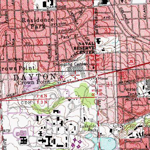 Topographic Map of Westtown Shopping Center, OH