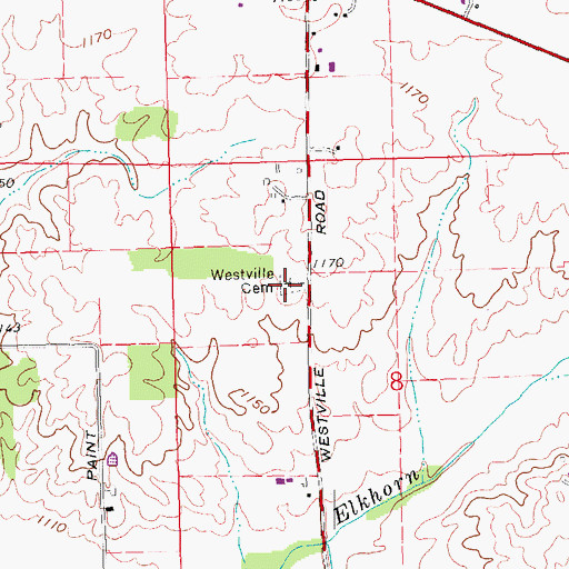 Topographic Map of Westville Cemetery, OH