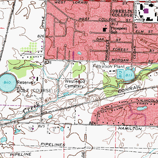 Topographic Map of Westwood Cemetery, OH