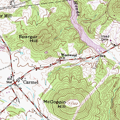 Topographic Map of Westwood Church, OH