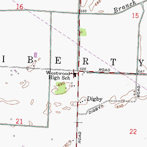 Topographic Map of Westwood High School, OH