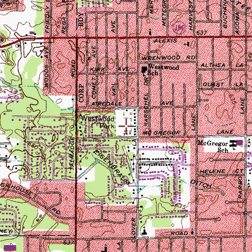 Topographic Map of Westwood Park, OH