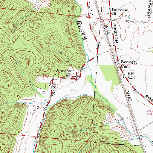 Topographic Map of Wheeler Cemetery, OH