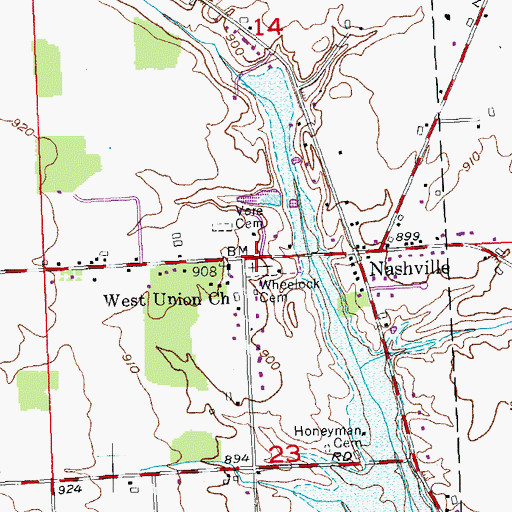 Topographic Map of Wheelock Cemetery, OH