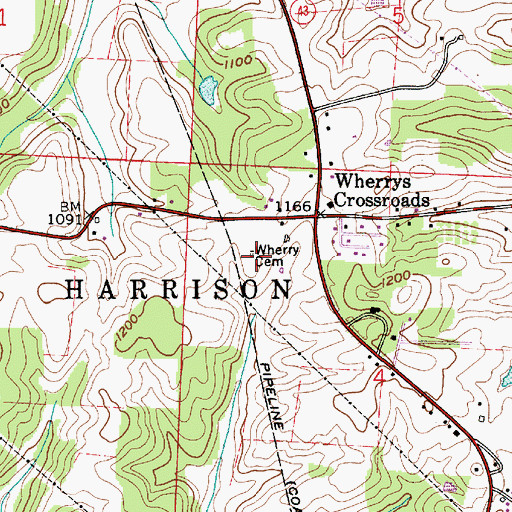 Topographic Map of Wherry Cemetery, OH
