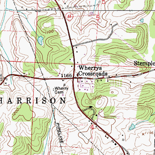Topographic Map of Wherrys Crossroads, OH