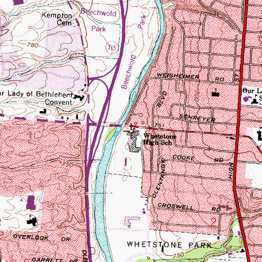 Topographic Map of Whetstone High School, OH