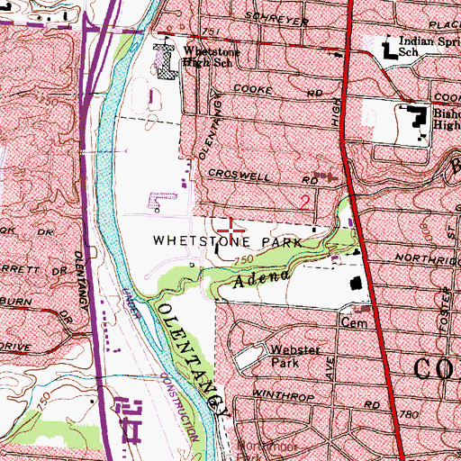 Topographic Map of Whetstone Park, OH