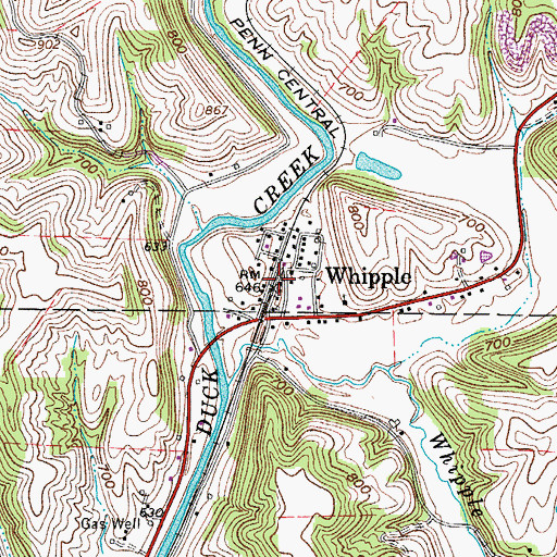 Topographic Map of Whipple, OH