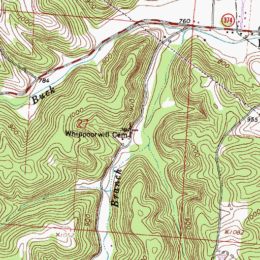 Topographic Map of Whippoorwill Cemetery, OH