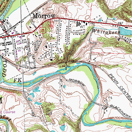 Topographic Map of Whitakers Run, OH