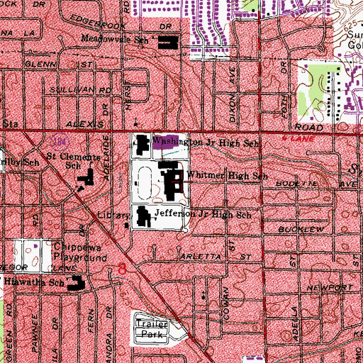 Topographic Map of Whitmer High School, OH