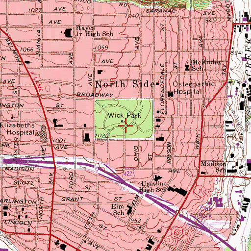 Topographic Map of Wick Park, OH