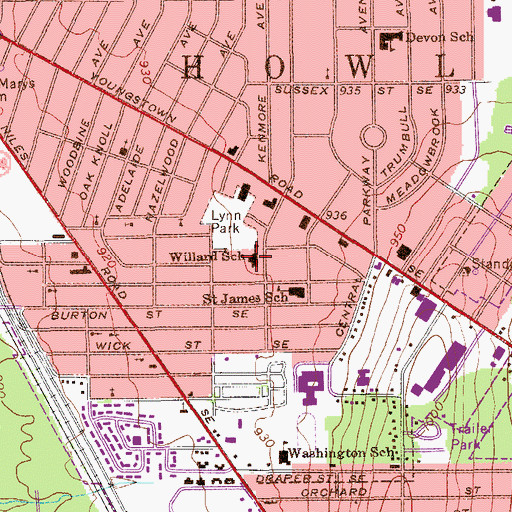 Topographic Map of Willard School, OH