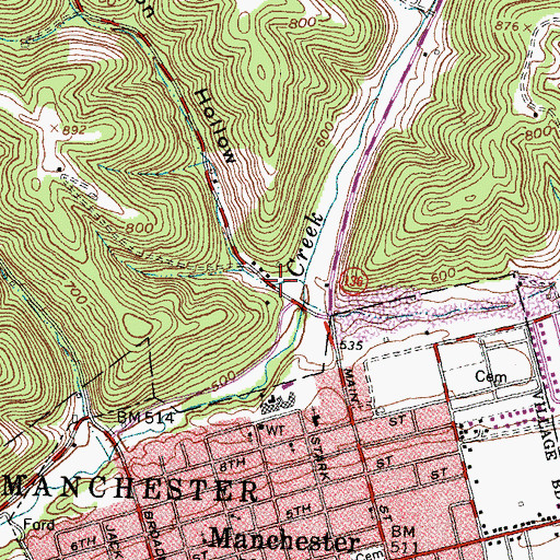 Topographic Map of Williamson Hollow, OH