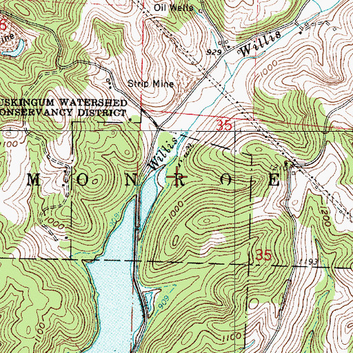 Topographic Map of Willis Run, OH