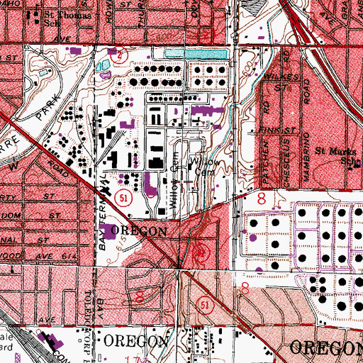 Topographic Map of Willow Cemetery, OH