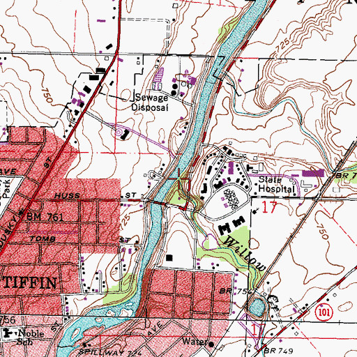Topographic Map of Willow Creek, OH