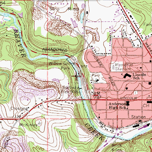 Topographic Map of Willow Grove Park, OH