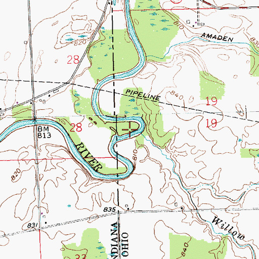 Topographic Map of Willow Run, OH