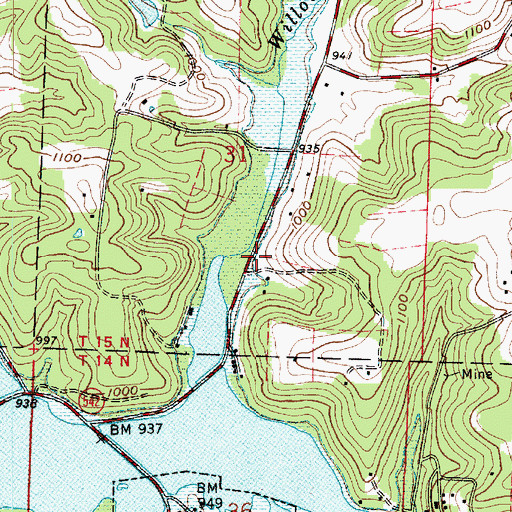 Topographic Map of Willow Run, OH