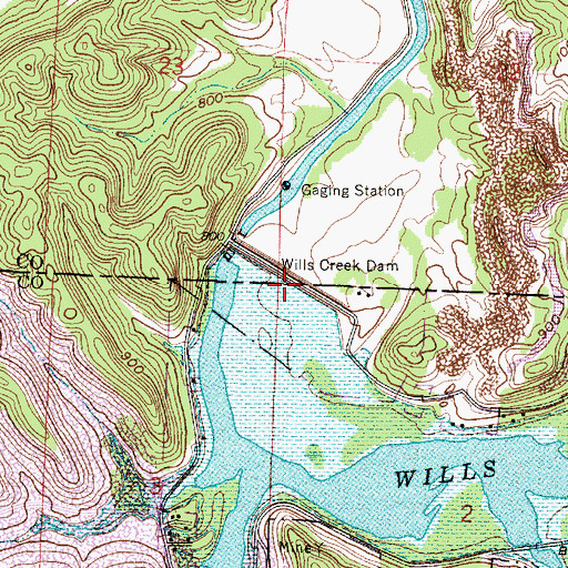 Topographic Map of Wills Creek Dam, OH