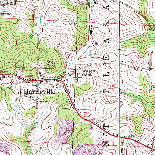 Topographic Map of Wilson Cemetery, OH