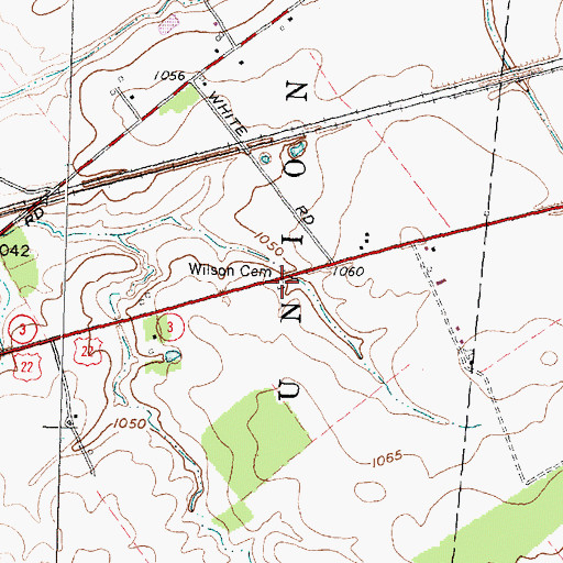Topographic Map of Wilson Cemetery, OH
