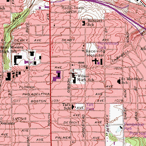 Topographic Map of Wilson High School, OH