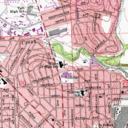 Topographic Map of Wilson Junior High School, OH