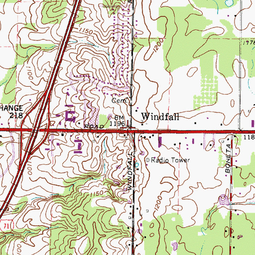 Topographic Map of Windfall, OH