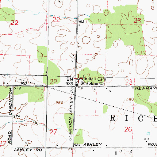 Topographic Map of Windfall Cemetery, OH