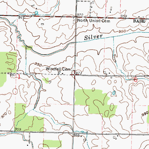 Topographic Map of Windfall Cemetery, OH