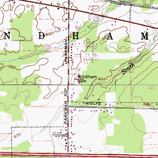 Topographic Map of Windham Cemetery, OH