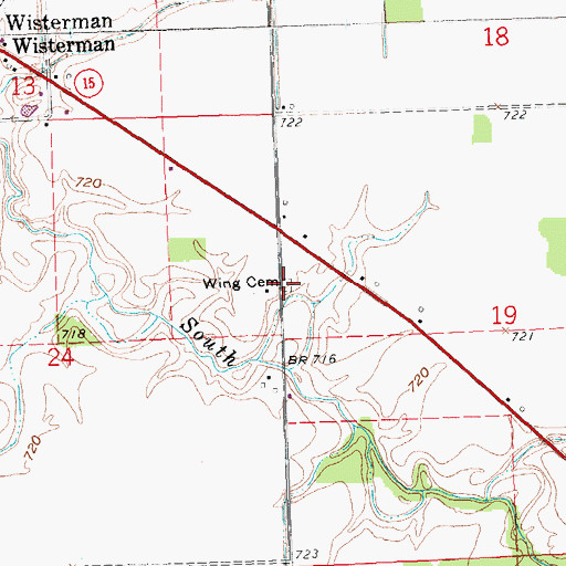 Topographic Map of Wing Cemetery, OH