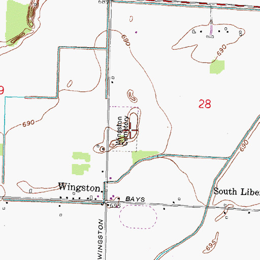 Topographic Map of Wingston Cemetery, OH