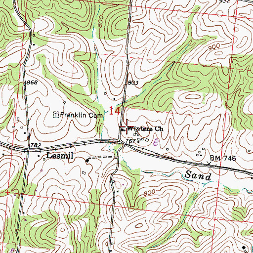 Topographic Map of Winters Church, OH