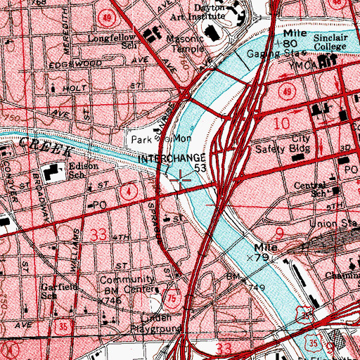 Topographic Map of Wolf Creek, OH