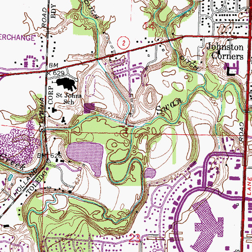 Topographic Map of Wolf Creek, OH