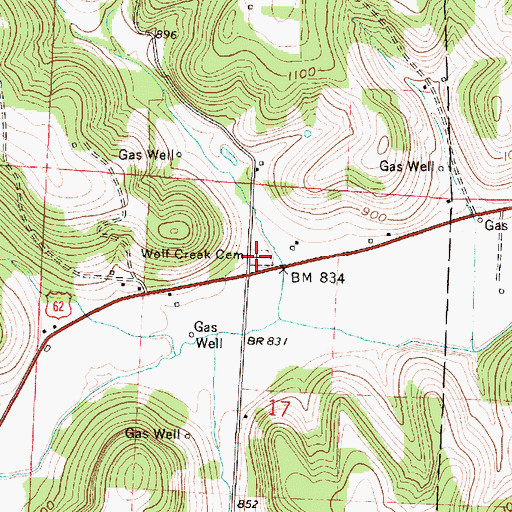 Topographic Map of Wolf Creek Cemetery, OH