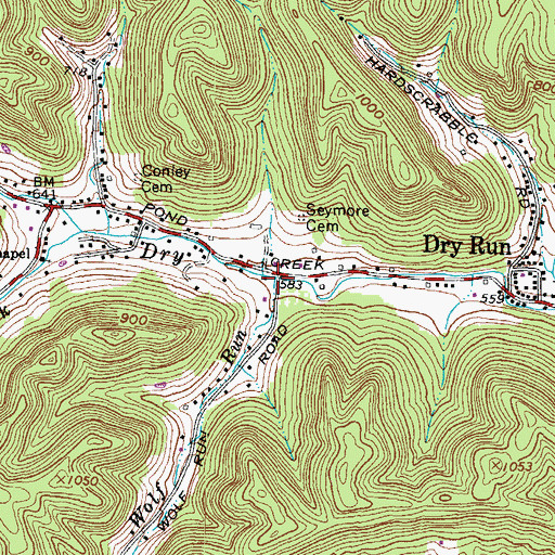 Topographic Map of Wolf Run, OH